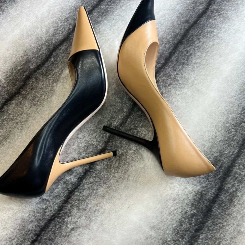 Jimmy Choo Love 100 Asymmetric Butter Rum Black Leather Pumps Heels
